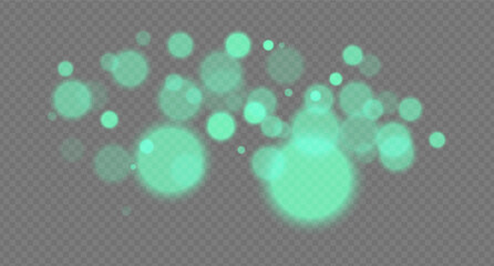 Green bokeh. Soft golden glow circles with blurred light and smooth gradient on transparent background for festive, cozy or magical projects.