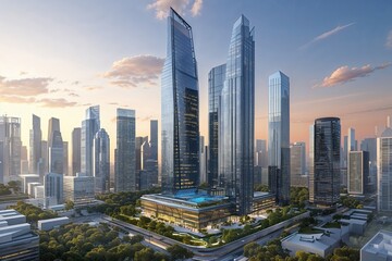 Obraz premium Modern Business Architecture in an Innovative Urban Skyline