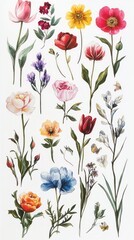 Obraz premium A set of stickers featuring various flowers like roses, tulips, and daisies