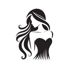 Silhouette of a woman with long hair, elegant profile, and glamorous style in a vector illustration