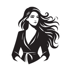 Stylish woman with long hair in black silhouette vector illustration