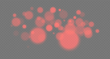 Red bokeh. Fantasy glow blur spheres on transparent background, dreamy particles with soft edges for mystical or futuristic mood in design.