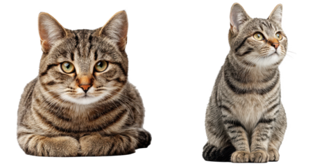 Farm cat with tabby fur and watchful eyes, Rodent Control, isolated on Transparent background