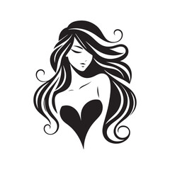Beautiful woman with long hair in fashion sketch style