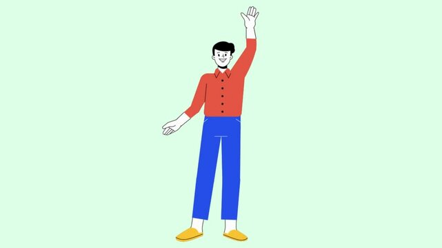Cartoon Animation of a Man Waving Hand