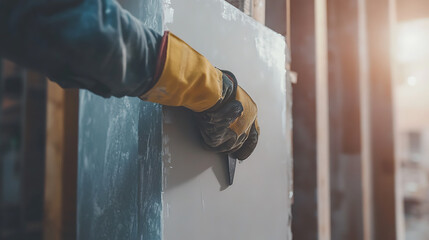 Construction Worker Applying Plaster to a Wall