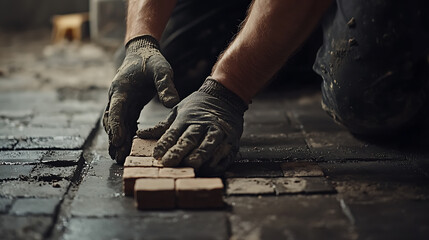 Construction Worker Laying Bricks