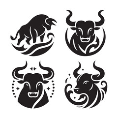 Obraz premium black Set of vector black silhouettes of bull icon isolated on a white background