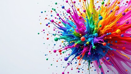 vibrant explosion of colors bursting forth dynamic chaotic manner. vivid spectrum of hues ranging from deep blues purples to bright yellows pinks creates visual effect. explosion appears to...