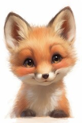 Adorable fox kit, big eyes, fluffy fur, cute face