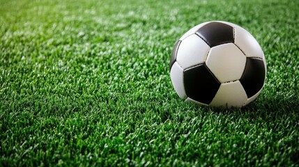 Fototapeta premium Soccer ball resting on vibrant green grass field close up studio shot sports equipment recreation activity