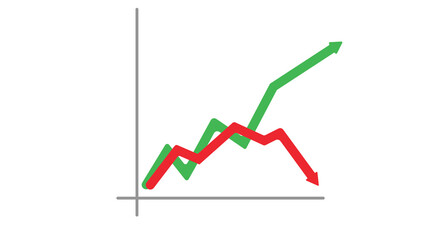 Green line soaring high red line sharply declining success versus failure business growth chart