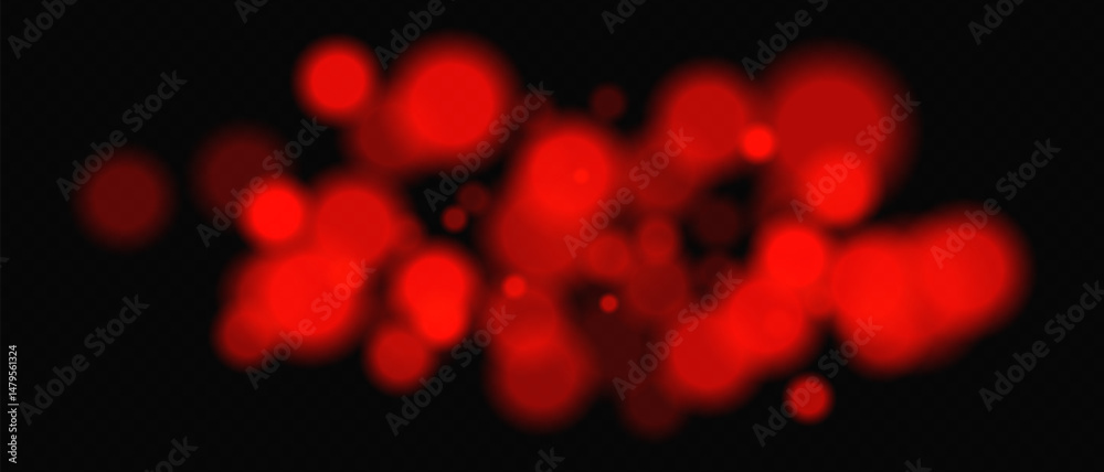 Wall mural bright red circular bokeh lights with intense blur. festive digital particles and abstract glowing f
