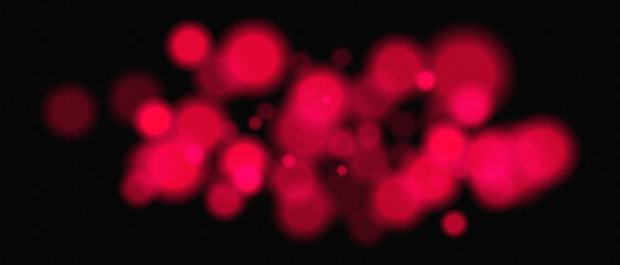 Bright red circular bokeh lights with intense blur. Festive digital particles and abstract glowing firelight over dark background.