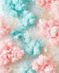 Fototapeta premium Aerial view of pastel sugar crystals in pink and blue with gold glitter accents for a sweet and festive background