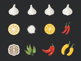 Flat Minimal Cooking Ingredient Icon Collection for Food Design