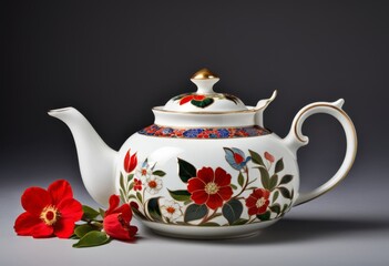 There's a teapot with a flower next to it