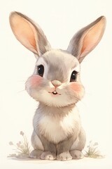 Obraz premium Adorable gray bunny rabbit sitting, big eyes, fluffy fur