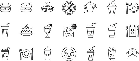 Outline Food and Drink Icons for Menus & Apps