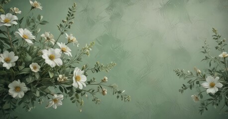 Muted green floral grunge background  Subtle texture, faded blooms , muted, subtle