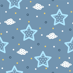 Star with cloud hand drawn, seamless design for print on fabric and other uses.