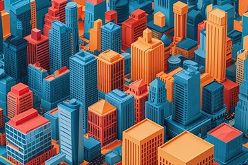 Obraz premium Vibrant Three-Dimensional Cityscape Model: Graphic Representation of Urban Architecture