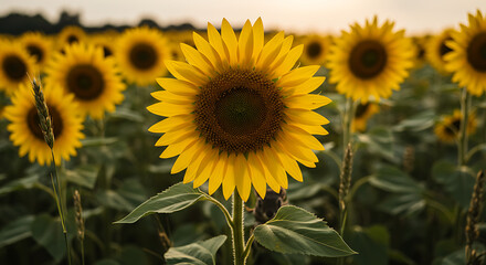 Vibrant sunflowers basking in golden sunlight a breathtaking summer scene