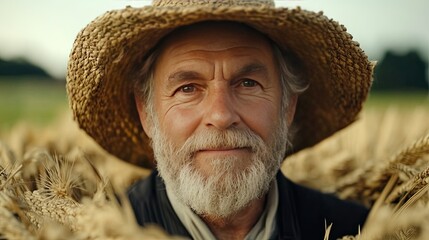 Fototapeta premium Farmer Portrait with Wheat Field.