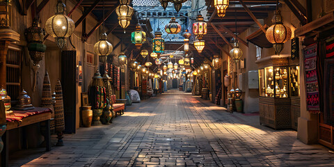 Obraz premium Ornate Lanterns Illuminate Charming Market Corridor