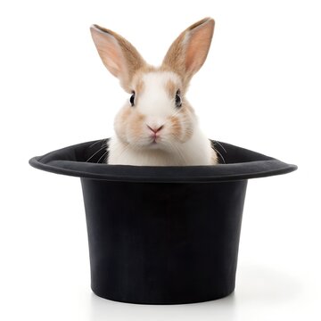 Mini Rex Rabbit Appearing From Top Hat Isolated