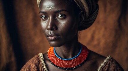 Portrait of a woman adorned with traditional jewelry in a cultural setting