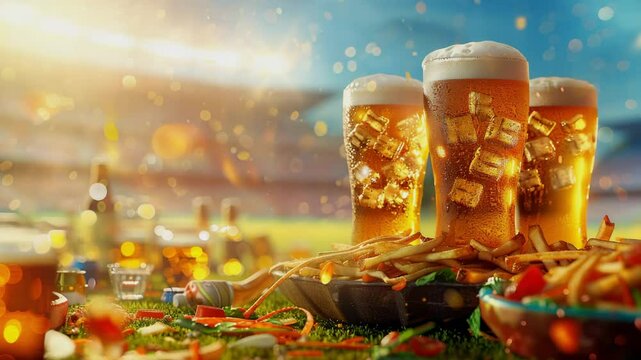 An Ice-Cold Beers in a Stadium Setting for Promotional Design, Generative AI Videos.