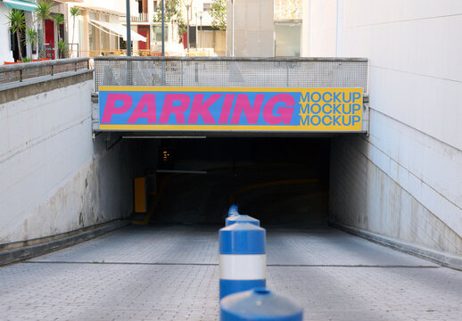 Urban Underground Parking Panel. PSD mockup template. 