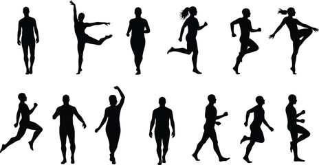 Diverse Body Types in Motion: Vector Silhouettes