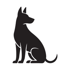 Black siting dog silhouette vector on white background with animal and nature theme