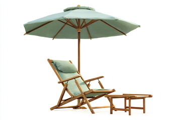 Wicker chaise lounges and umbrella isolated on white background
