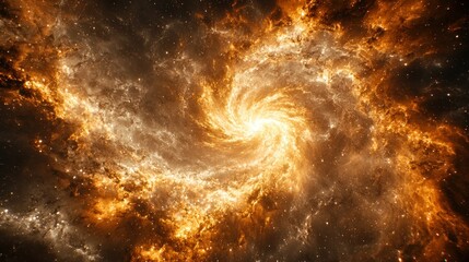 Obraz premium Glowing golden nebula with spiral galaxy design