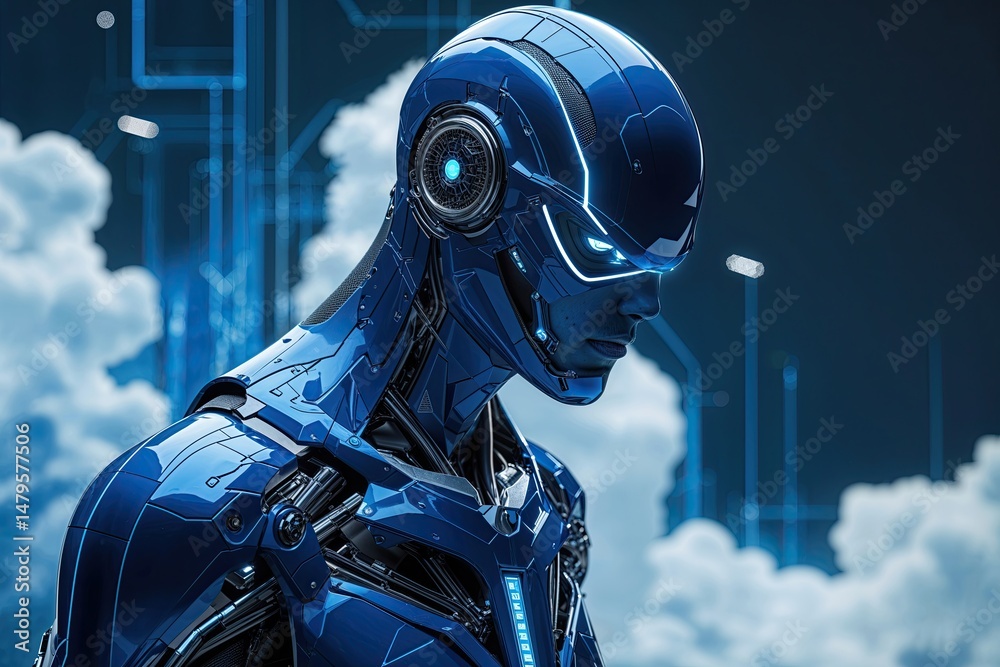 Poster dynamic deep blue angular figure with captivating technology elements on canvas