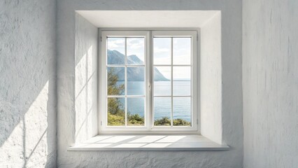 Minimalist natural light window on wall light white background for product presentation