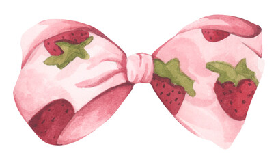 Coquette Strawberry Bow Watercolor in Autumn Garden with Soft Pastel and Feminine Vintage Style