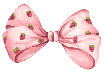 Coquette Strawberry Bow Watercolor in Autumn Garden with Soft Pastel and Feminine Vintage Style