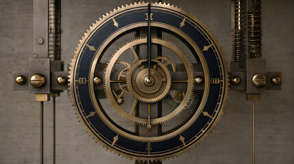 Obraz premium Retro Clock with Gears Exploring Time Complexity Conceptual Art Steampunk Design Intricate Mechanism Educational Tool Symbolic Representation Vintage Aesthetics Timeless Concept 