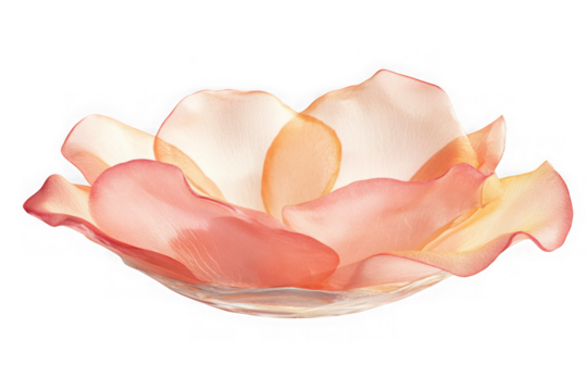Close-up of a delicate pink and white flower with soft petals, showcasing its intricate details and gentle colors isolated on transparent background