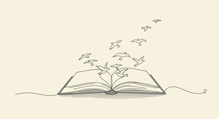 Minimalist Monoline Book with Birds in Flight