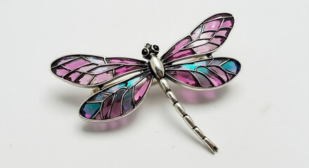 Fototapeta premium Dragonfly Brooch with Pink and Blue Glass Wings