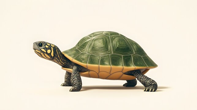 Side pose of a minimalist cartoon turtle on an off-white background