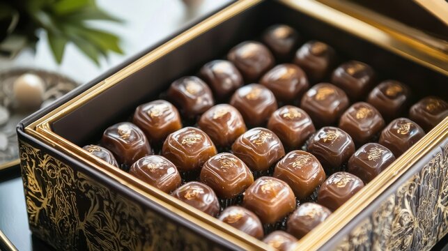 A box of premium deglet noor dates wrapped in decorative packaging