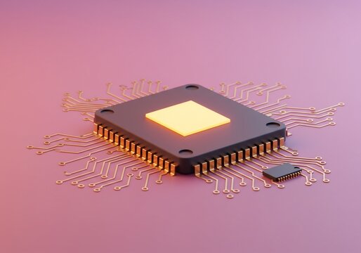 輝くマイクロチップ 精密回路 未来技術