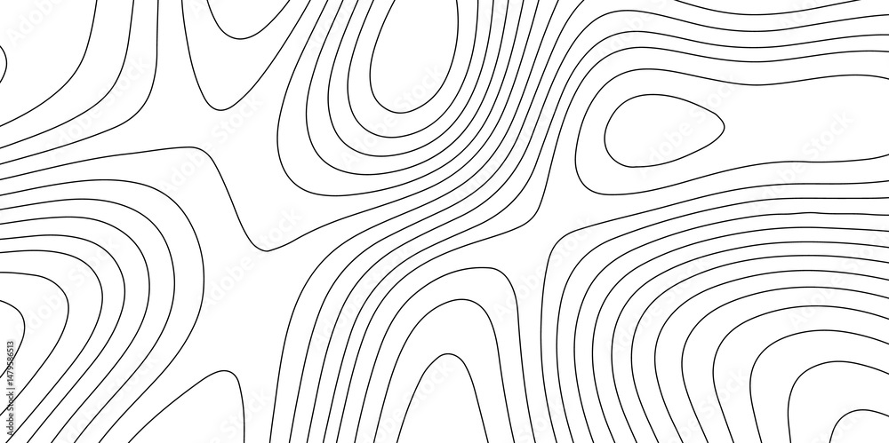Aufkleber Abstract seamless contour line pattern with topographic map. Smooth and black lines minimal, scientific, and geographic terrain mapping  elevation data. Luxury black line art design 