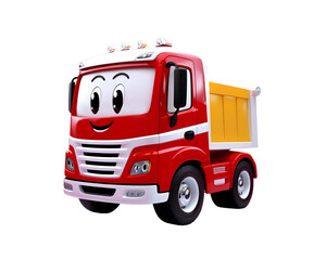
3D mascot illustration of truck, friendly cute character with red and white color, front view